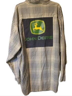 John Deere Shirt Upcyled Gingham Ombre Green Yellow Mens 2XLT Long Sleeve